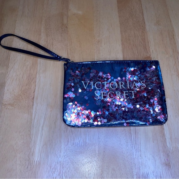 Victoria’s Secret Black Wristlet Cosmetic Bag with Floating Sequins - Picture 2 of 6